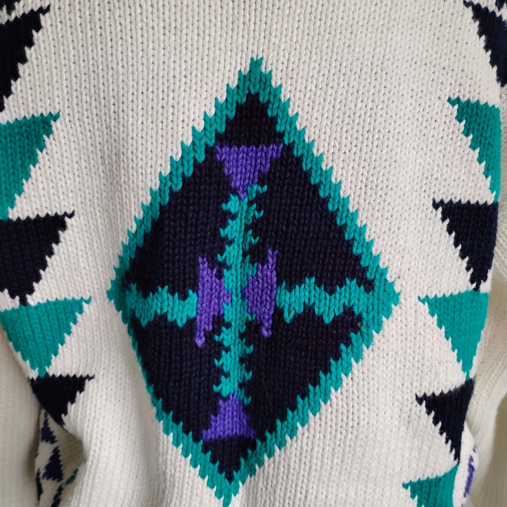 Extra Brand Vintage 80s Chunky Knit Southwestern Design Cropped Cardigan Medium - Picture 12 of 15
